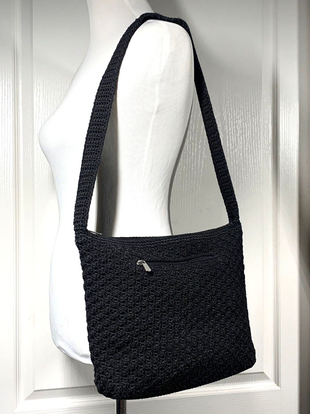 The Sak Black Woven Crochet Shoulder Bag Y2K Boho Gorpcore Hobo Handbag